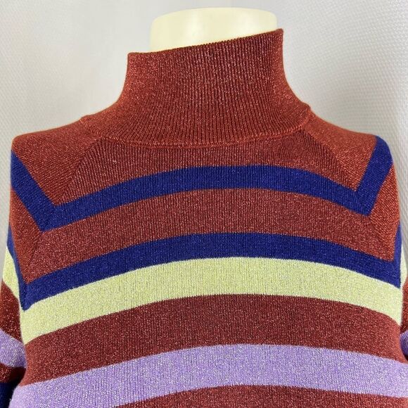 Zara Womens Striped Turtleneck Short Sleeve Knit Shirt Top Red Multi Size Medium - Picture 6 of 9